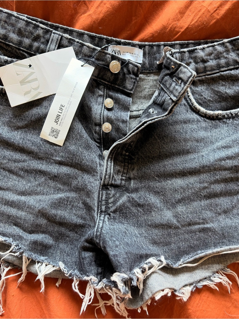 Zara Washed Black Denim Cutoff Shorts with Frayed Hem